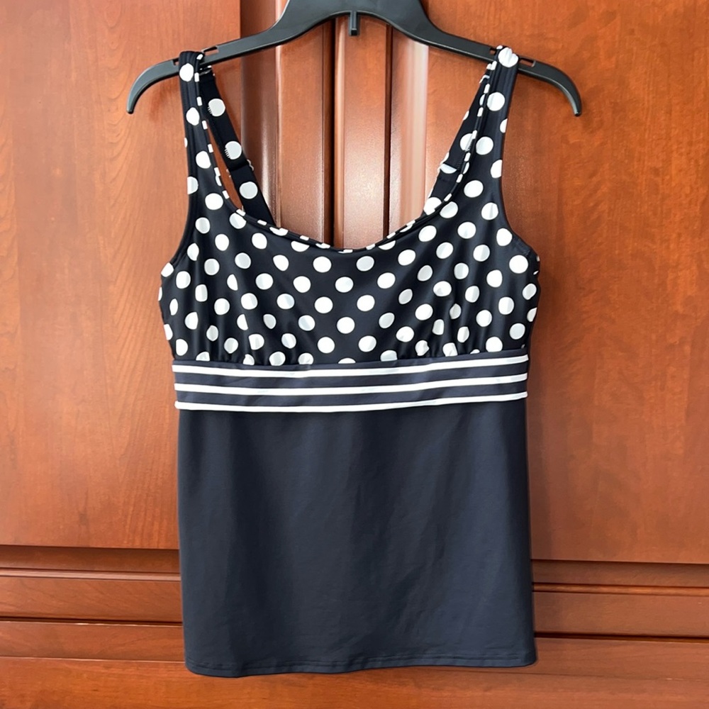 Lands End Black/white Polka Dot Square Neck Underwire Tankini-12